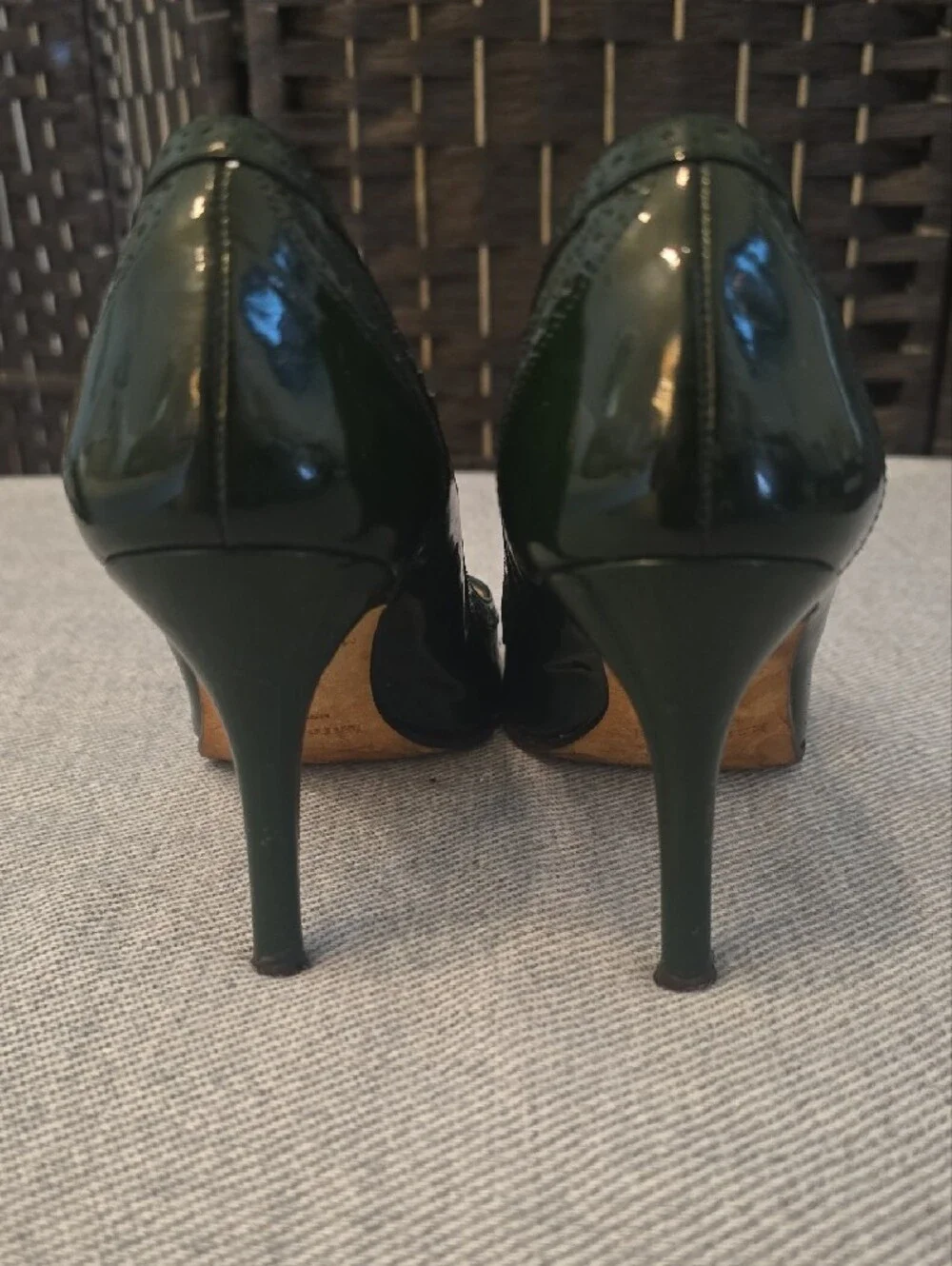Vintage Y2K Kate Spade New York Green Patent Leather Brogue Pumps Heels, 6.5